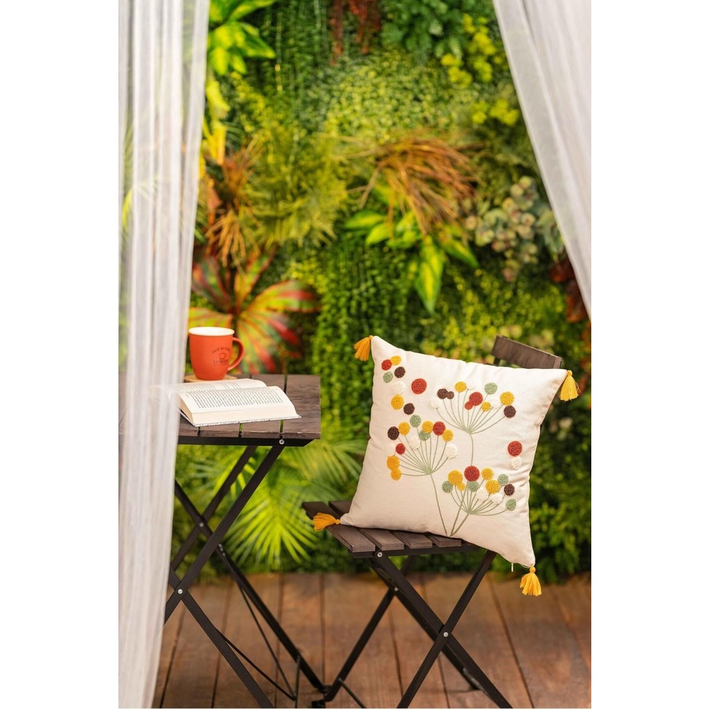 Buldan Store Doğa Motifli Püsküllü Kırlent Kılıfı - 43 x 43 cm - Sarı - Yeşil - Kırmızı Kırlent / Mobilya Yastığı Fiyatı