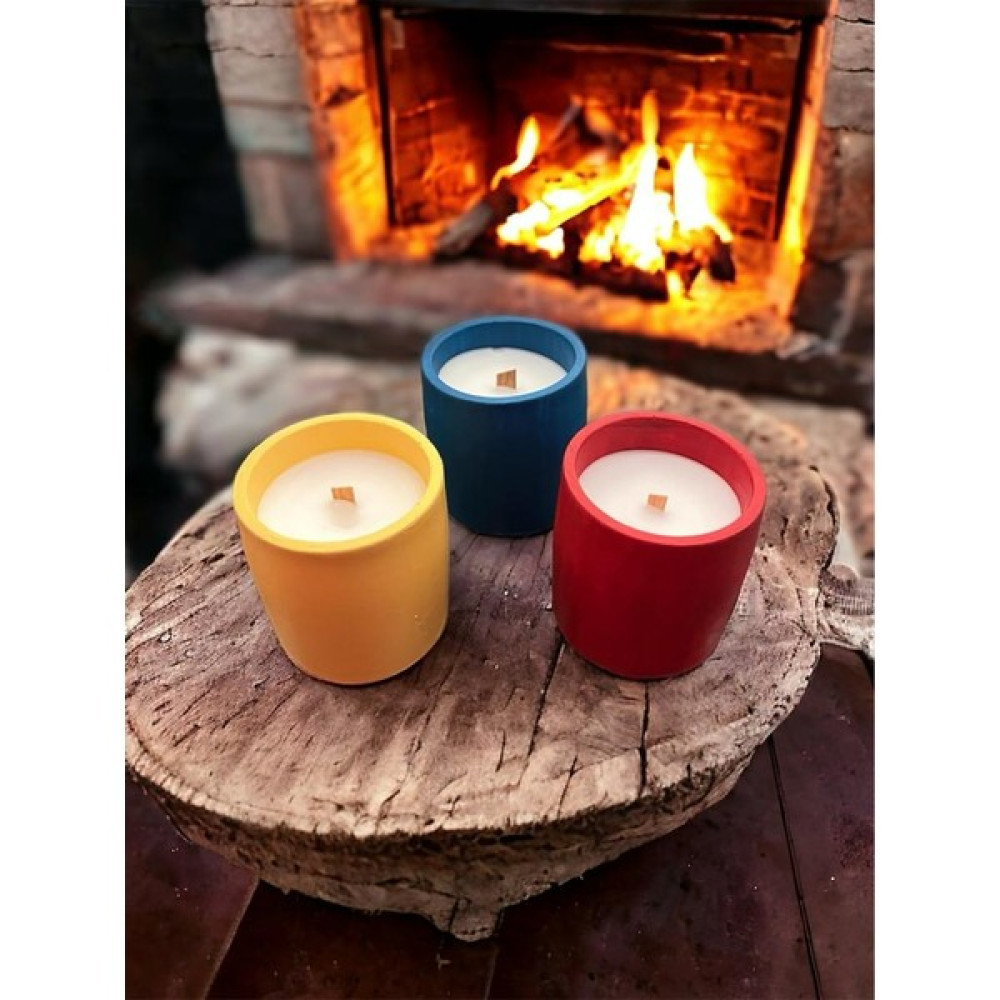 Bum Bum Özel Soya Wax Naturel Renkli Beton Saksı Dekoratif Mum Vanilya Kokulu 3lü Set - 3 Adet Dekoratif Mum Fiyatı