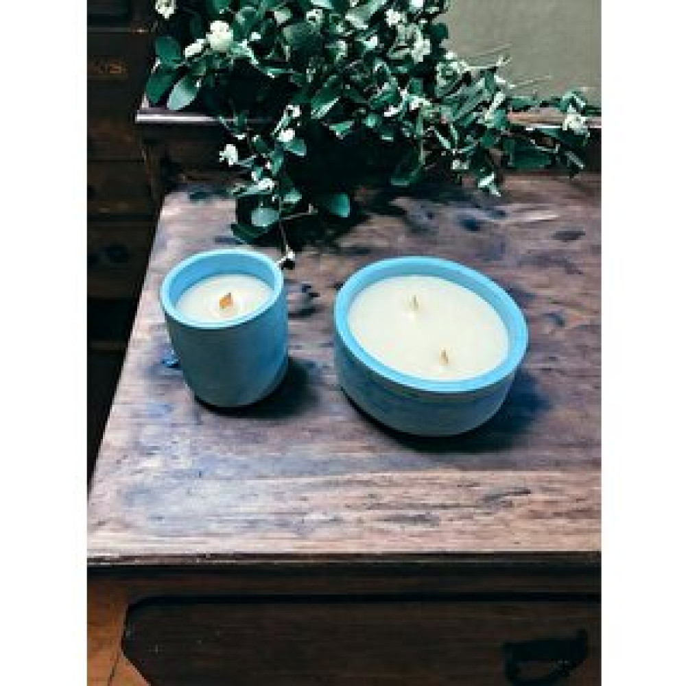 BumBum Bumbum 2'li Özel Seri Soya Wax %100 Naturel Renkli Beton Saksılı Sandal Kokulu Candle Dekoratif Mum Handmade El Yapımı Açık Mavi Dekoratif Mum Fiyatı