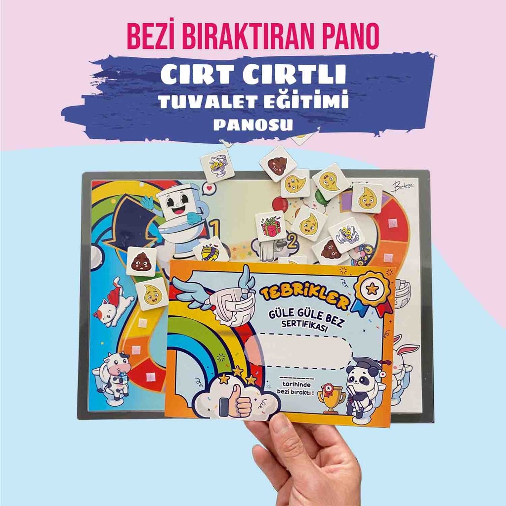 Bunbaza Cırt Cırtlı Tuvalet Eğitimi Panosu, Cırtlı Tuvalet Alışkanlığı Eğitimi ve Hediye Başarı Diploması Diğer Fiyatı