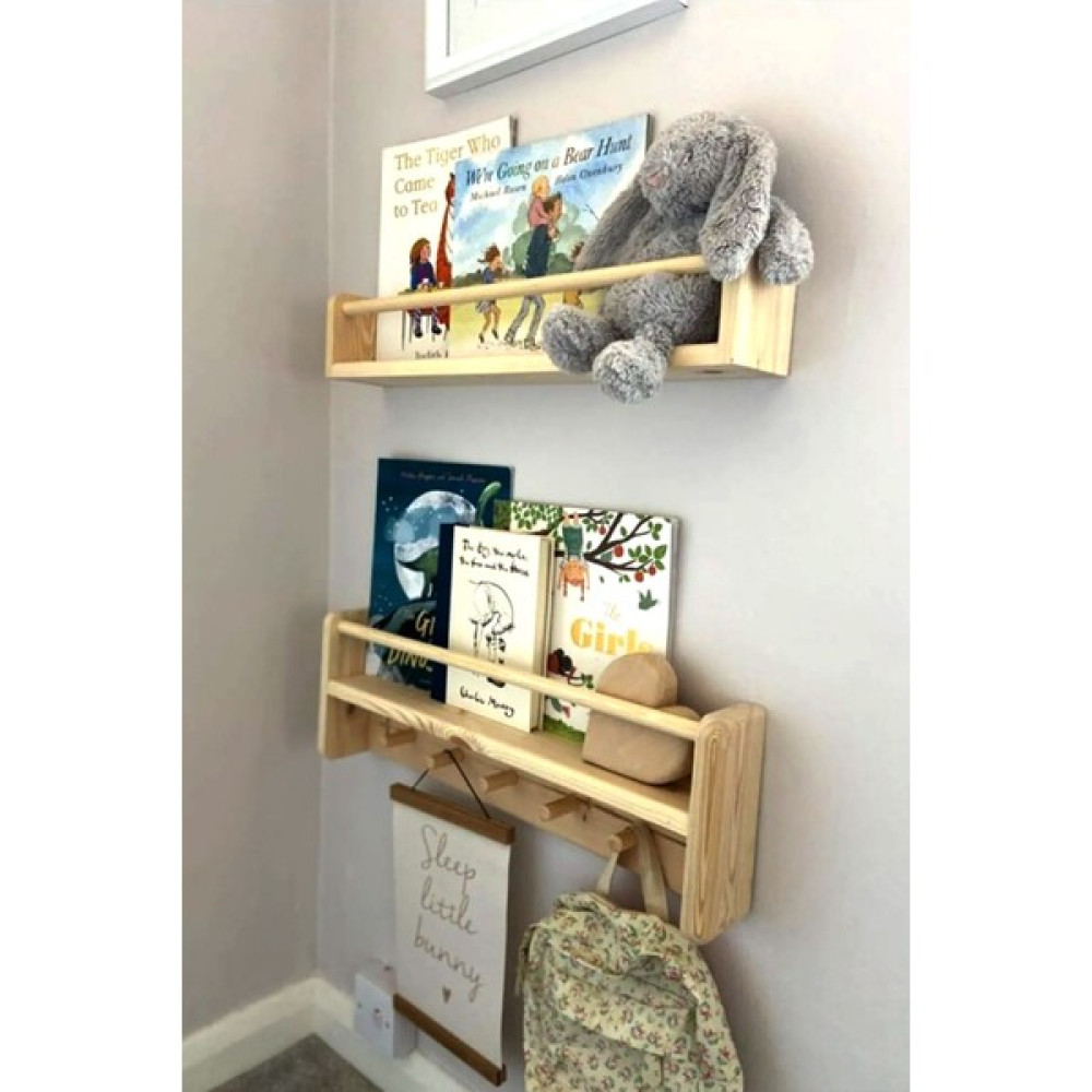 Bundle 2'Li Çam Askılık Ve Ahşap Raf Seti, 50 Cm Montessori Harikası, Duvara Monte, Fonksiyonel Raf. - 50x20x9-50x10x9 Duvar Rafı Fiyatı