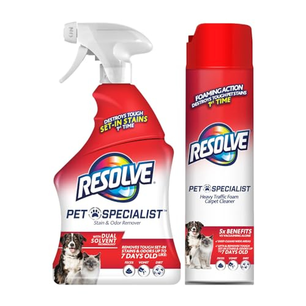 Bundle of Resolve Pet Specialist Carpet Cleaner, Stain Remover and Odor eliminator trigger, Floor and Upholstery, 32 oz + Resolve Pet Specialist Heavy Traffic Foam, Carpet, Pet Stain and Odor, 22oz