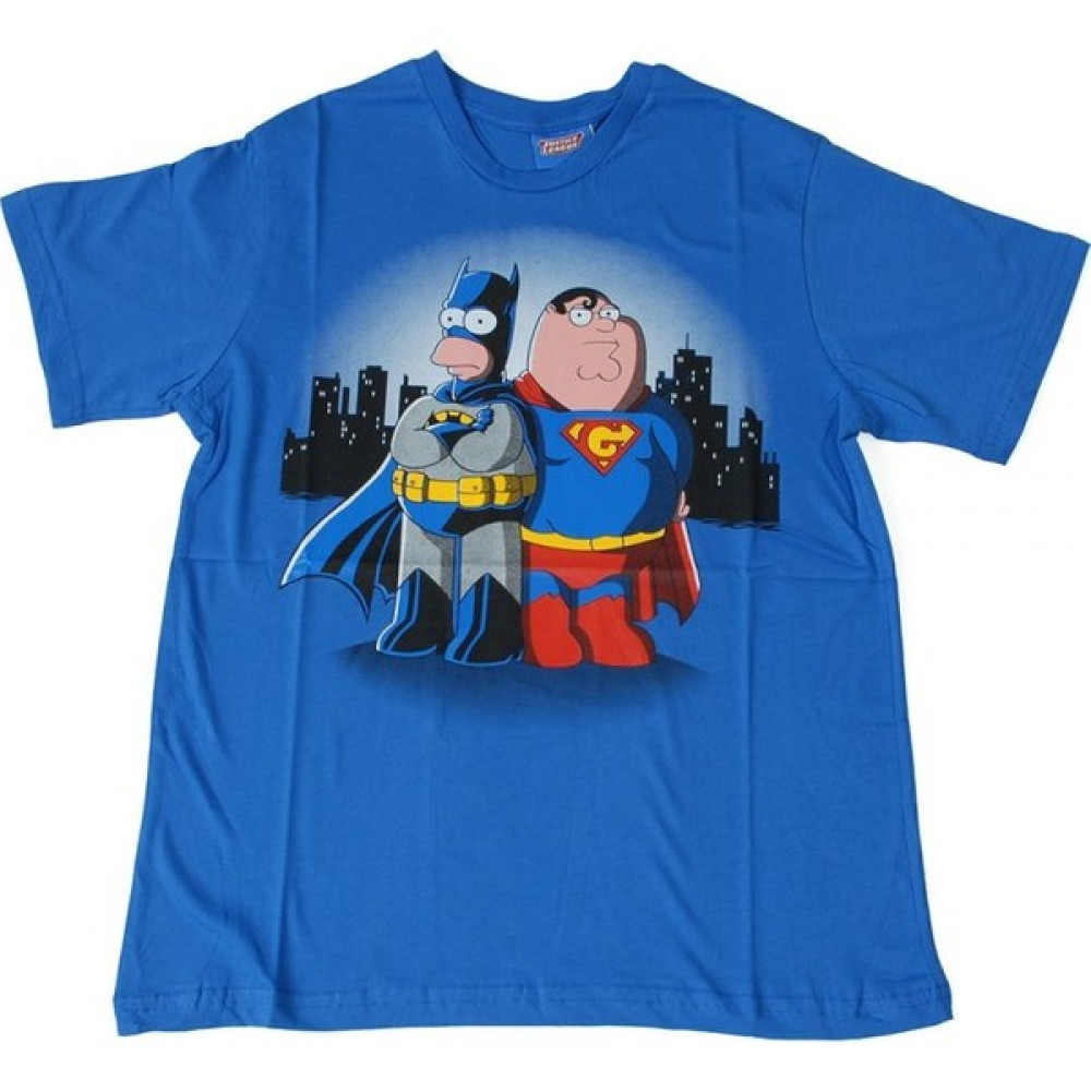 Bunlardan İstiyorum Batman And Superman (Homer And Peter) Tişört Mavi Erkek T-shirt Fiyatı