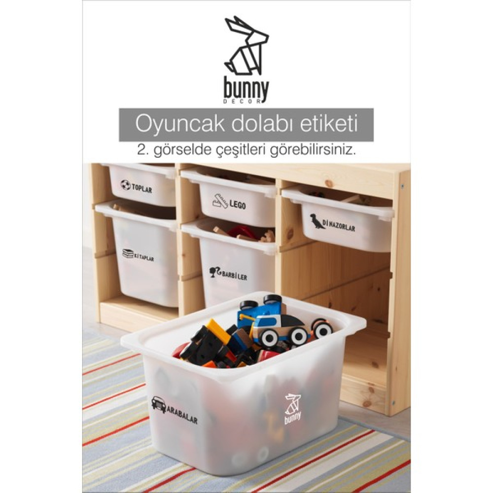 Bunny Decor Oyuncak Dolabı Kategori Etiketi Türkçe, Organizer Etiketi Türkçe Şeffaf Etiket - 14x5 Duvar Stickerı Fiyatı