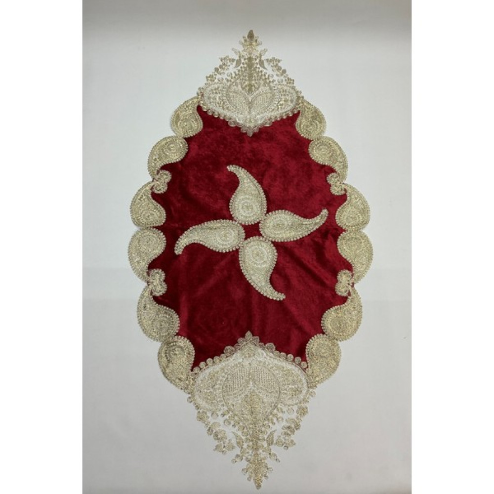 Bünyamin Çalışkan 5 Parça Salon Takımı - Bordo Runner Takımı - Lüx Kadife Dantelli 5 Parça Salon Seti - 60 x 130 cm Masa Örtüsü Fiyatı