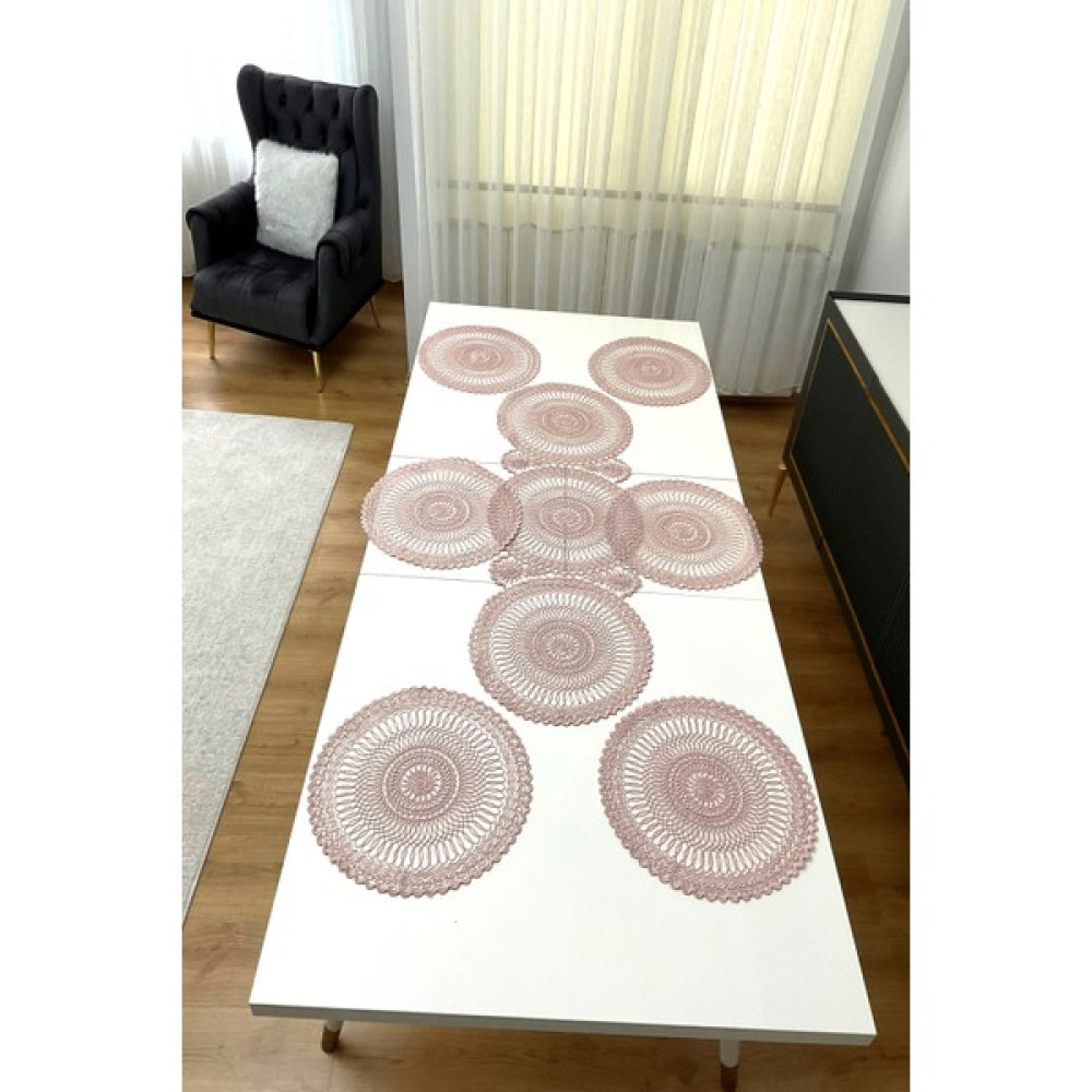 Bünyamin Çalışkan 7 Parça Amerikan Servis Supla Takımı - 7 Parça Amerikan Servis Supla Seti - Pudra - 37 x 115 cm Amerikan Servis Fiyatı