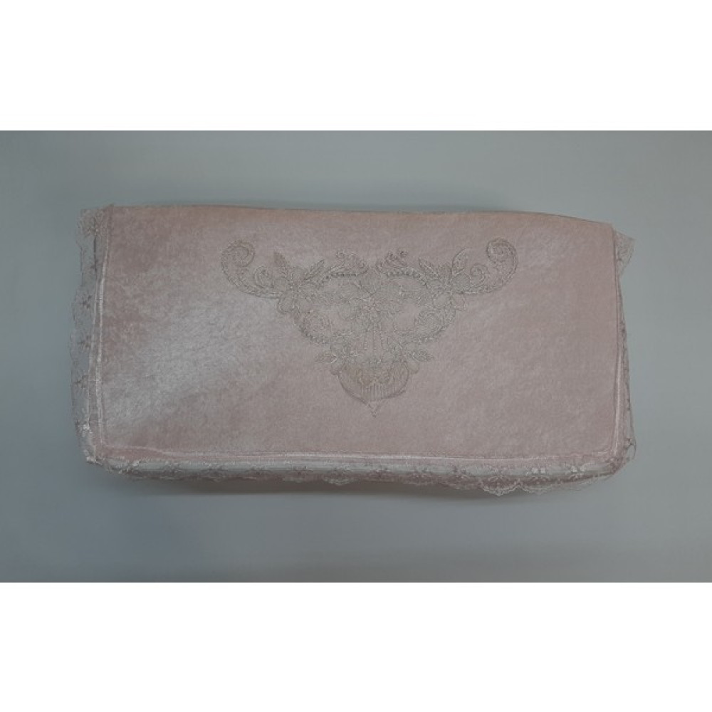 Bünyamin Çalışkan Kadife Kumaş Süngerli Yastık Hurç Fransız Güpürlü Dantel Çeyizlik Yastık Hurç Bohça 65X37X32CM - Pudra - 65 x 37 x 32 cm Hurç Fiyatı