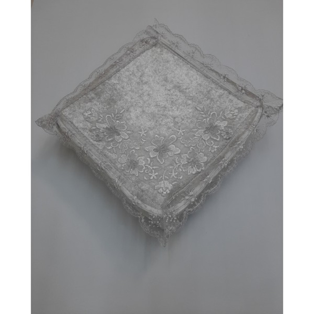 Bünyamin Çalışkan Kadife Kumaş Süngerli Yemeni Hurç Fransız Güpürlü Dantel Çeyizlik Yemeni Hurcu Bohça 36X36X18CM - Gri - 36 x 36 x 18 cm Hurç Fiyatı