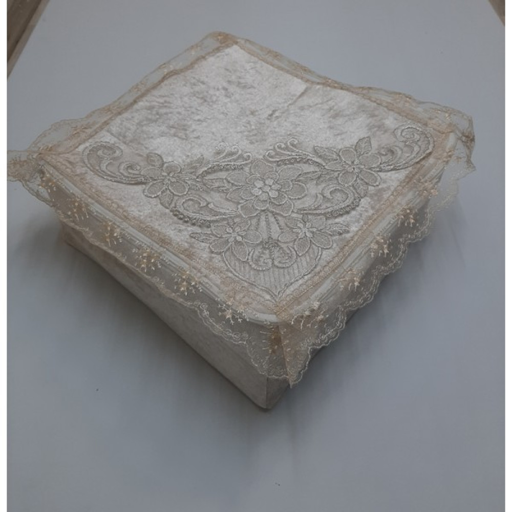 Bünyamin Çalışkan Kadife Kumaş Süngerli Yemeni Hurç Fransız Güpürlü Dantel Çeyizlik Yemeni Hurcu Bohça 36X36X18CM - Kahverengi - 36x36x18 Hurç Fiyatı