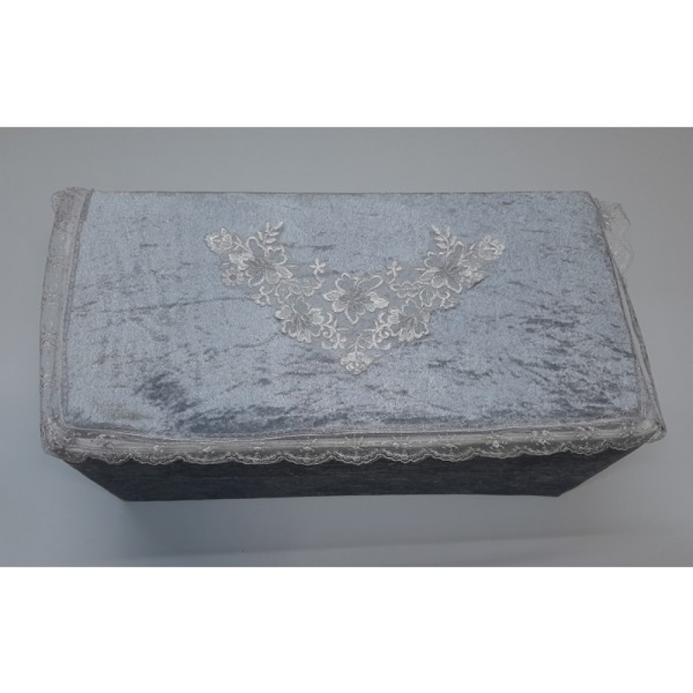 Bünyamin Çalışkan Kadife Kumaş Süngerli Yorgan Hurç Fransız Güpürlü Dantel Çeyizlik Yorgan Hurç - Bohça 98X48X44CM - Gri - 98 x 48 x 18 cm Hurç Fiyatı