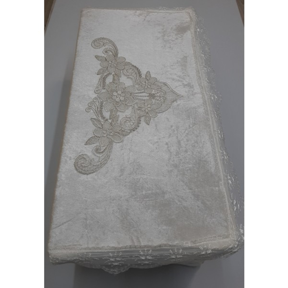 Bünyamin Çalışkan Kadife Kumaş Süngerli Yorgan Hurç Fransız Güpürlü Dantel Çeyizlik Yorgan Hurç - Bohça 98X48X44CM - Krem - 98 x 48 x 18 cm Hurç Fiyatı