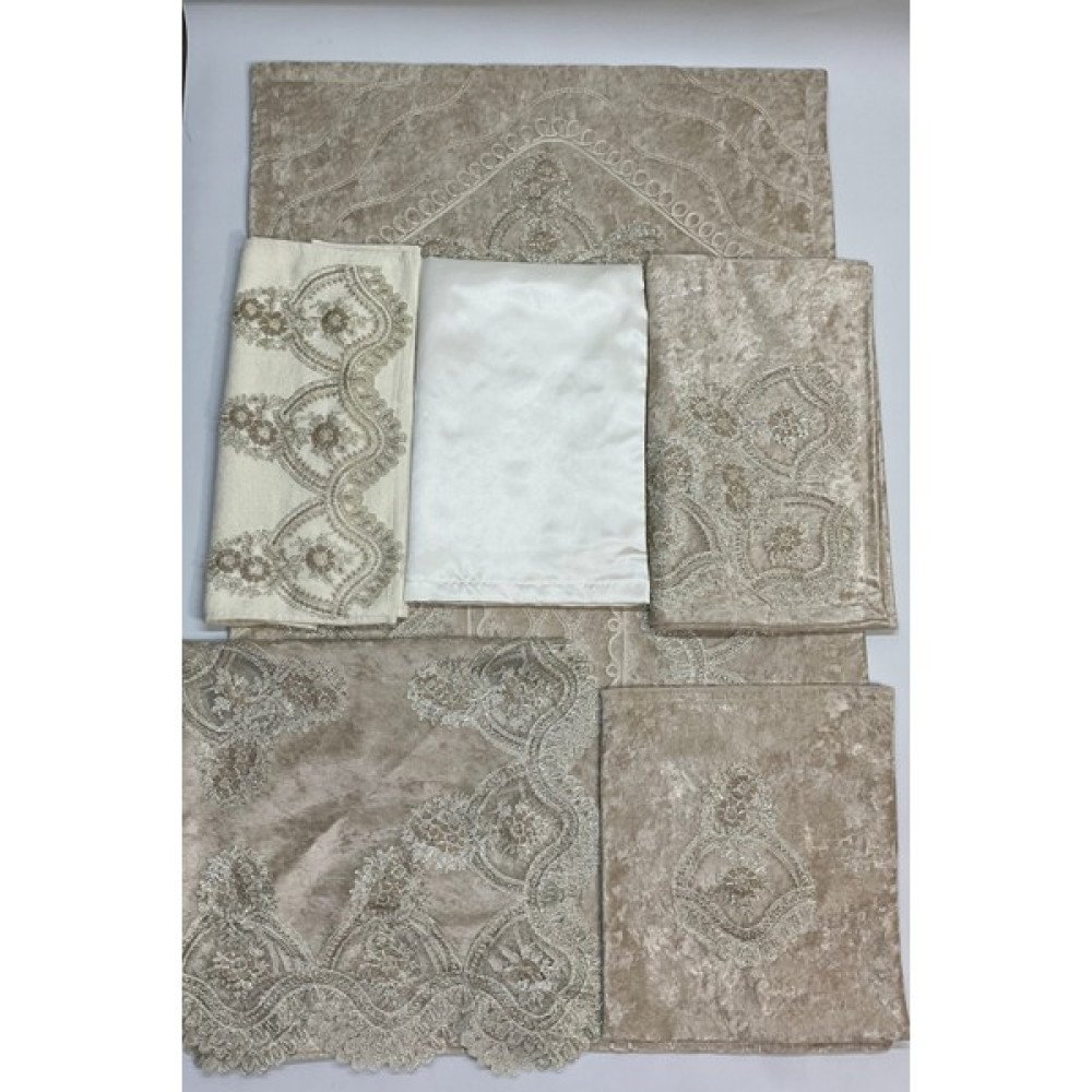 Bünyamin Çalışkan Kadife Şaseli Seccade Takımı 7 Parça - Çeyizlik Lüks Kadife 7'li Seccade Seti - 70 x 125 cm - Cappucino Seccade Fiyatı