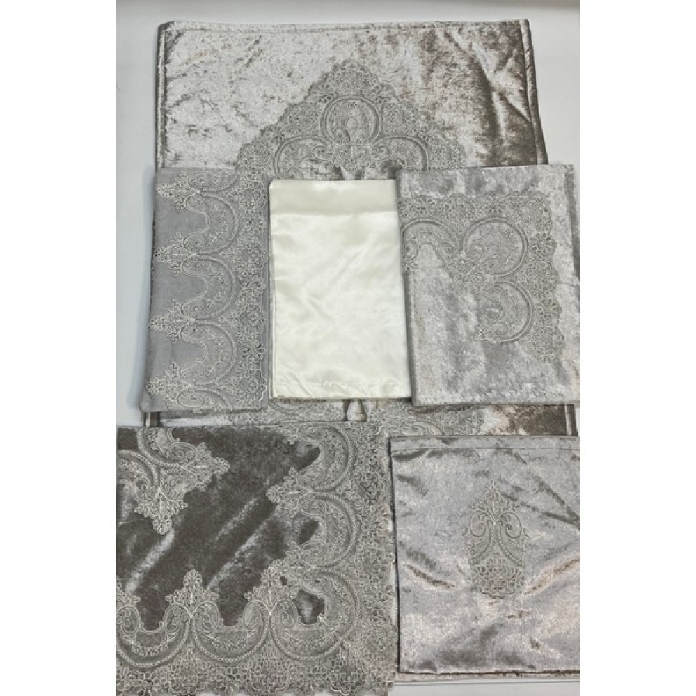 Bünyamin Çalışkan Kadife Şaseli Seccade Takımı 7 Parça - Çeyizlik Lüks Kadife 7'li Seccade Seti - 70 x 125 cm - Gri Seccade Fiyatı