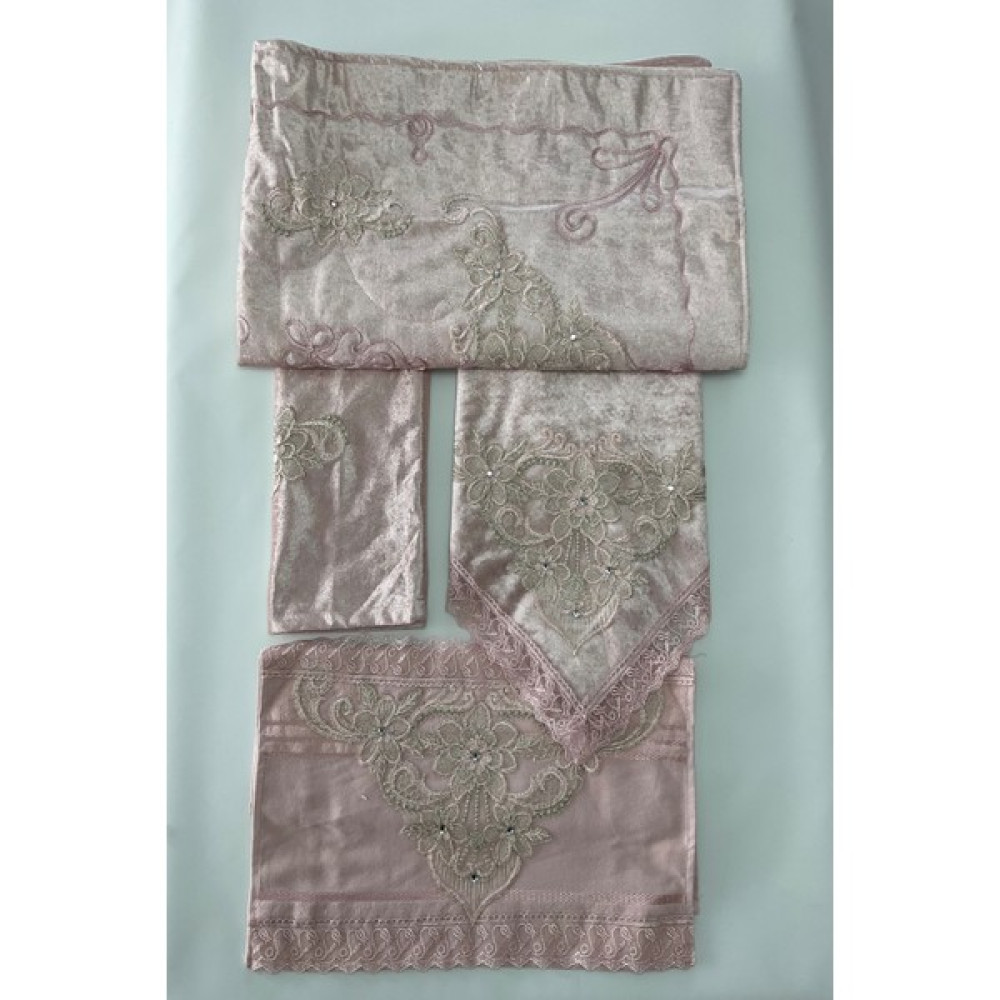 Bünyamin Çalışkan Kadife Seccade Seti 4 Parça - Çeyizlik Kadife Seccade Takımı 4'lü - 80 x 130 cm - Pudra Seccade Fiyatı