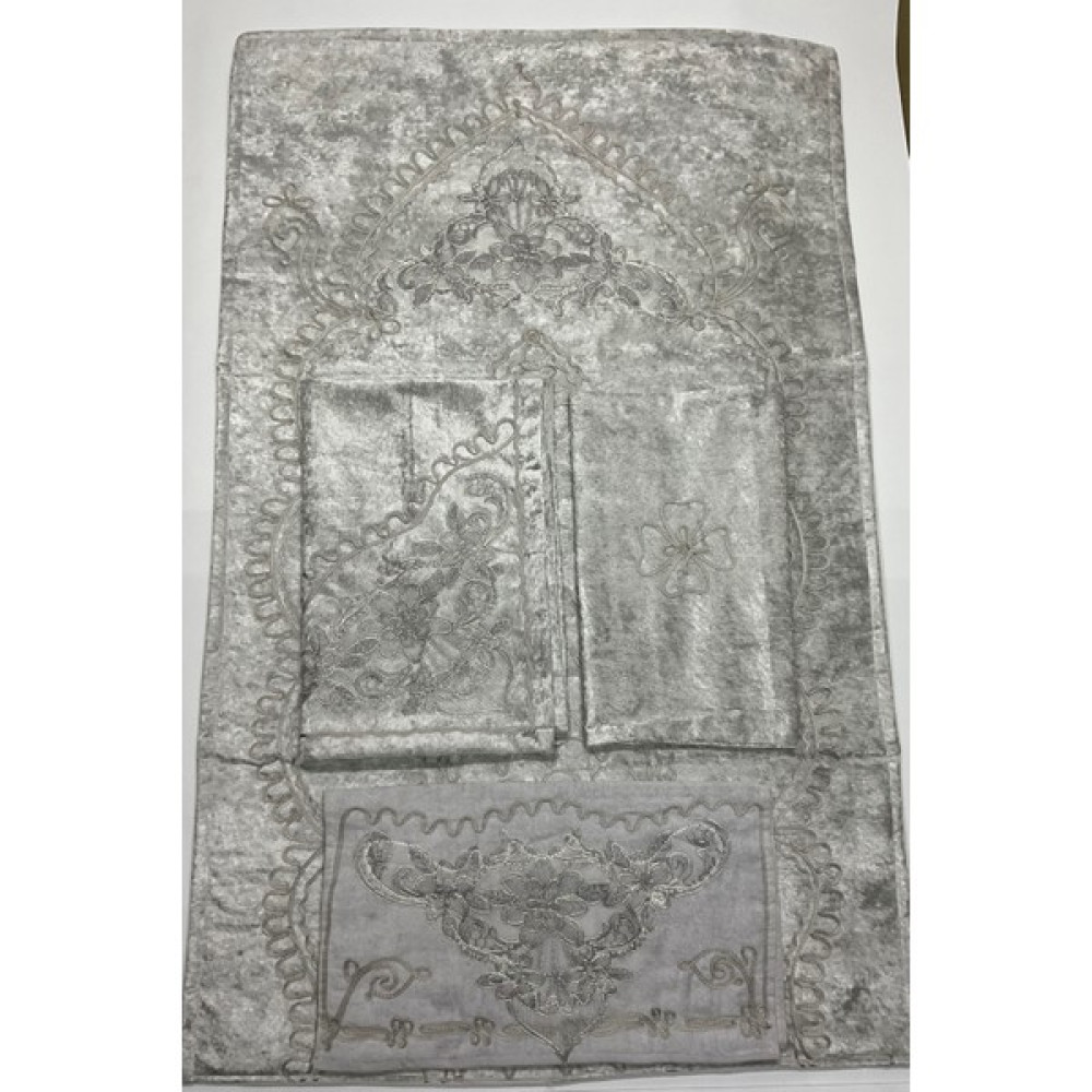 Bünyamin Çalışkan Lüks Kadife Seccade Seti 4 Parça - Çeyizlik Kadife Seccade Takımı - 80 x 130 cm - Gri Seccade Fiyatı