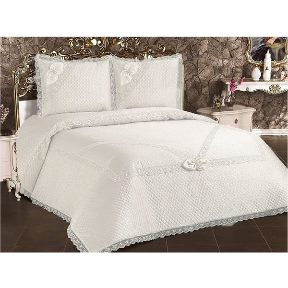 Bünyamin Çalışkan Naime Pike Takımı ve Yatak Örtüsü - Kapitone Güpürlü Pudra Pike Takımı ve Yatak Örtüsü Çift Kişilik - Krem - 240 x 250 cm Yatak Örtüsü Fiyatı