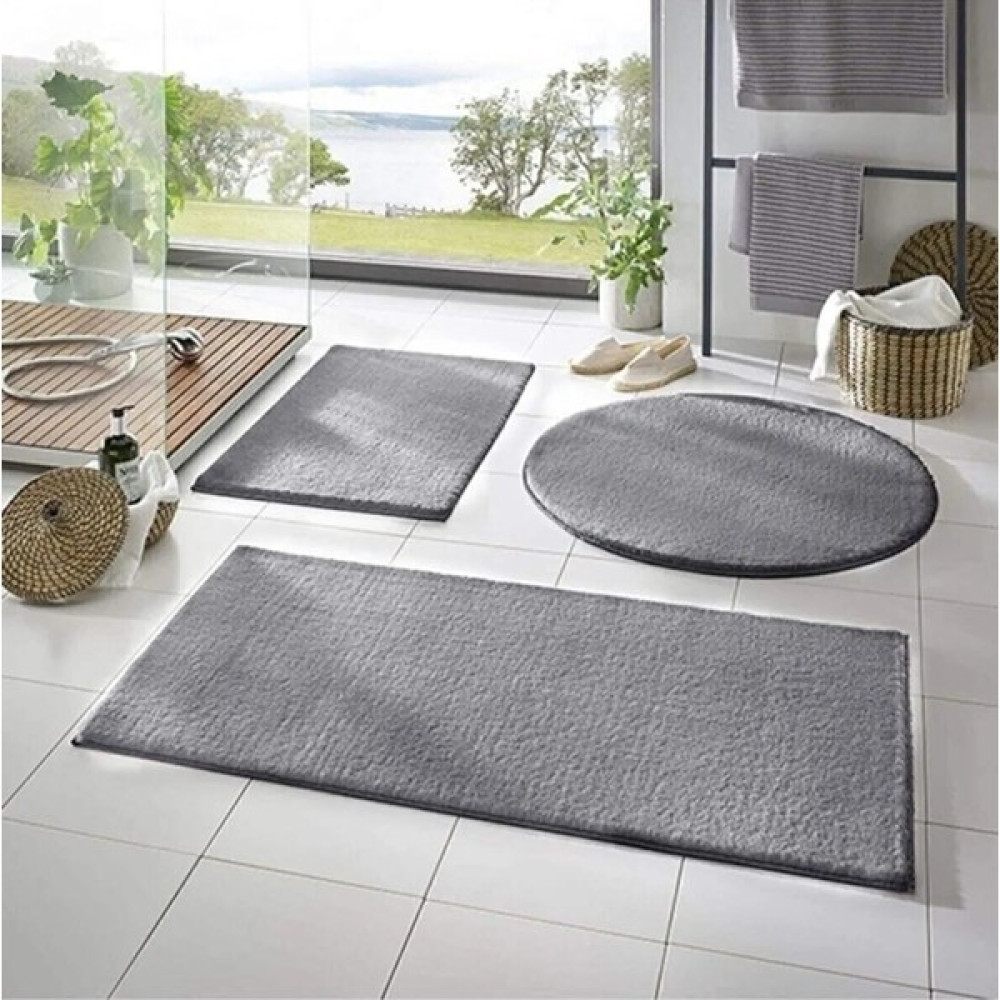 Bünyan Halı 3'lü Banyo Halısı Peluş Post Halı Klozet Takımı Gri 100 x 60 cm - 60 x 40 cm (60 x 60 cm Yuvarlak) Klozet Takımı Fiyatı
