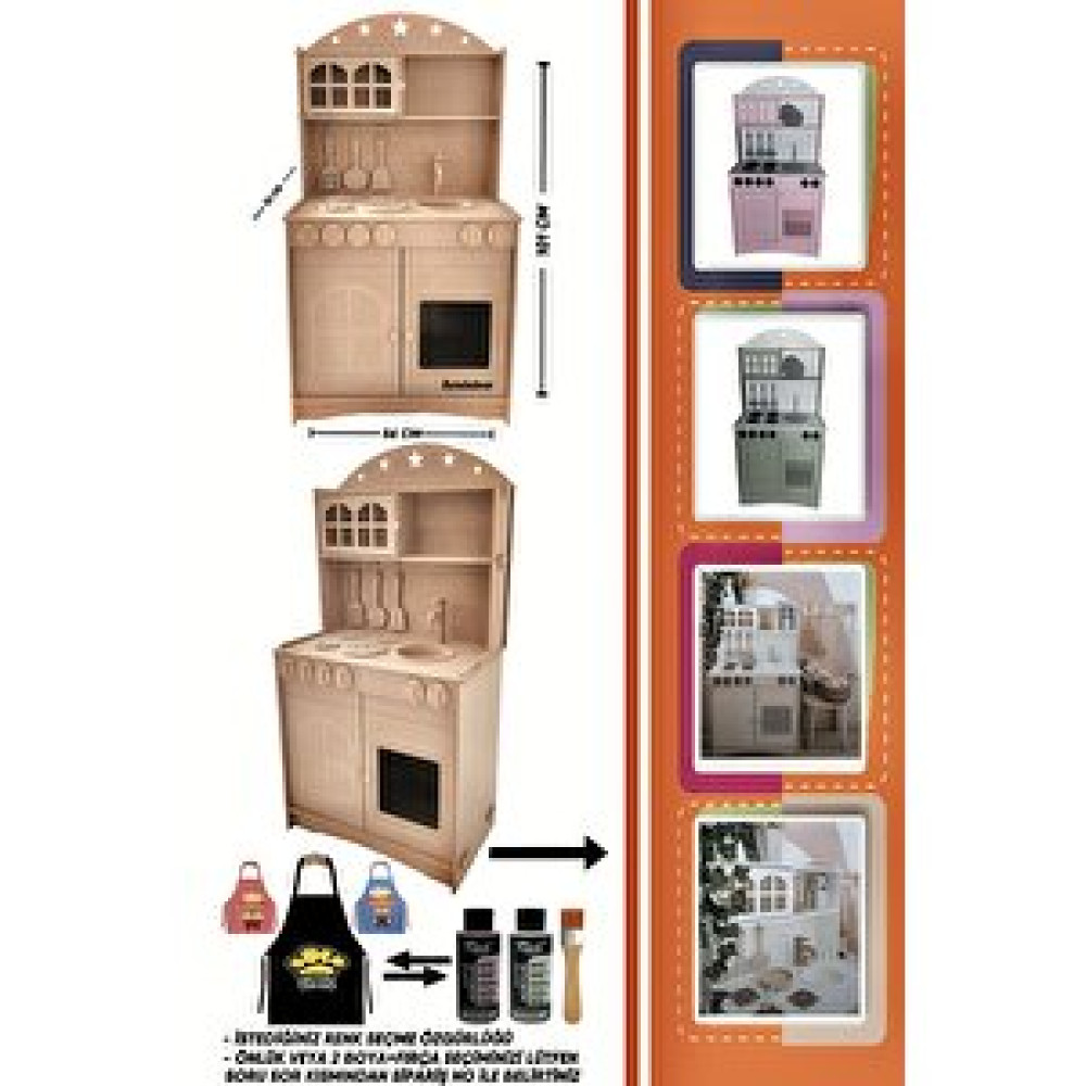 Buradadavar Hobi Ahşap Mutfak Montessori Boyanabilir Oyuncak Set + 2 Adet Boya Ve Fırça Veya Önlük Obje Fiyatı