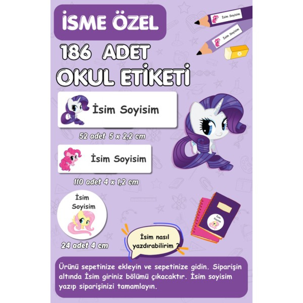 Burak Baskı Tasarım Okul Etiketi /kalem Defter Kitap Etiketi /isme Özel Etiket - Pony Temalı 186- Adet/ E011 Oto Boyaları Fiyatı