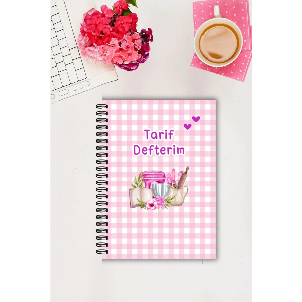 Burak Baskı Tasarım Pembe Pötikare Yemek Tarif Defteri / A5 / Not Defteri / Konsept Defter / Notepad / Anne Tarifleri Defter & Kağıt Ürünleri Fiyatı