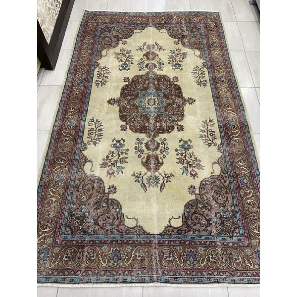 Burak Halı El Dokuma Isparta Halısı 200 x 330 cm Krem Turkuaz 6 M2 Yün Halı - Krem - Turkuaz Ev Tekstili Fiyatı