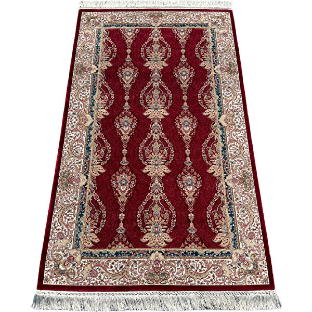 Burak Halı Özel Üretim Bambu Ipek Halı 90X150 Kırmızı Ipek Küçük Yolluk ! Aob-98 - 90 x 150 cm - Krem - Kırmızı Salon Halısı Fiyatı