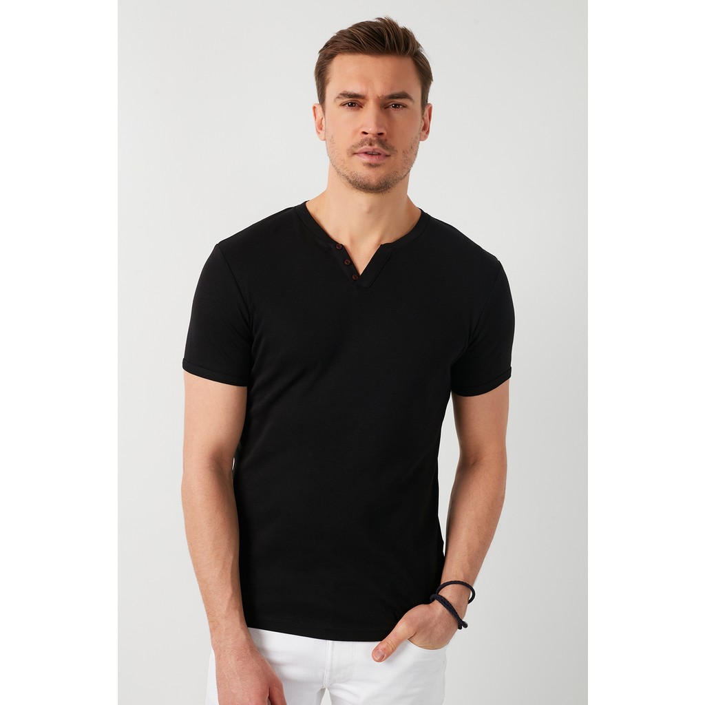 Buratti % 100 Pamuklu V Yaka Slim Fit T Shirt Erkek T Shirt L Beden" Bayan T-shirt Fiyatı