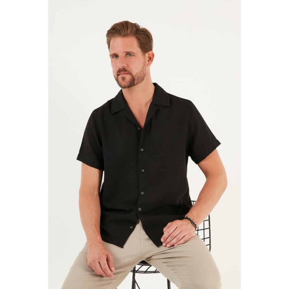 Buratti Keten Görünümlü Kısa Kollu Apaş Yaka Regular Fit Gömlek Erkek Gömlek CF23S116775 Erkek Gömlek Fiyatı