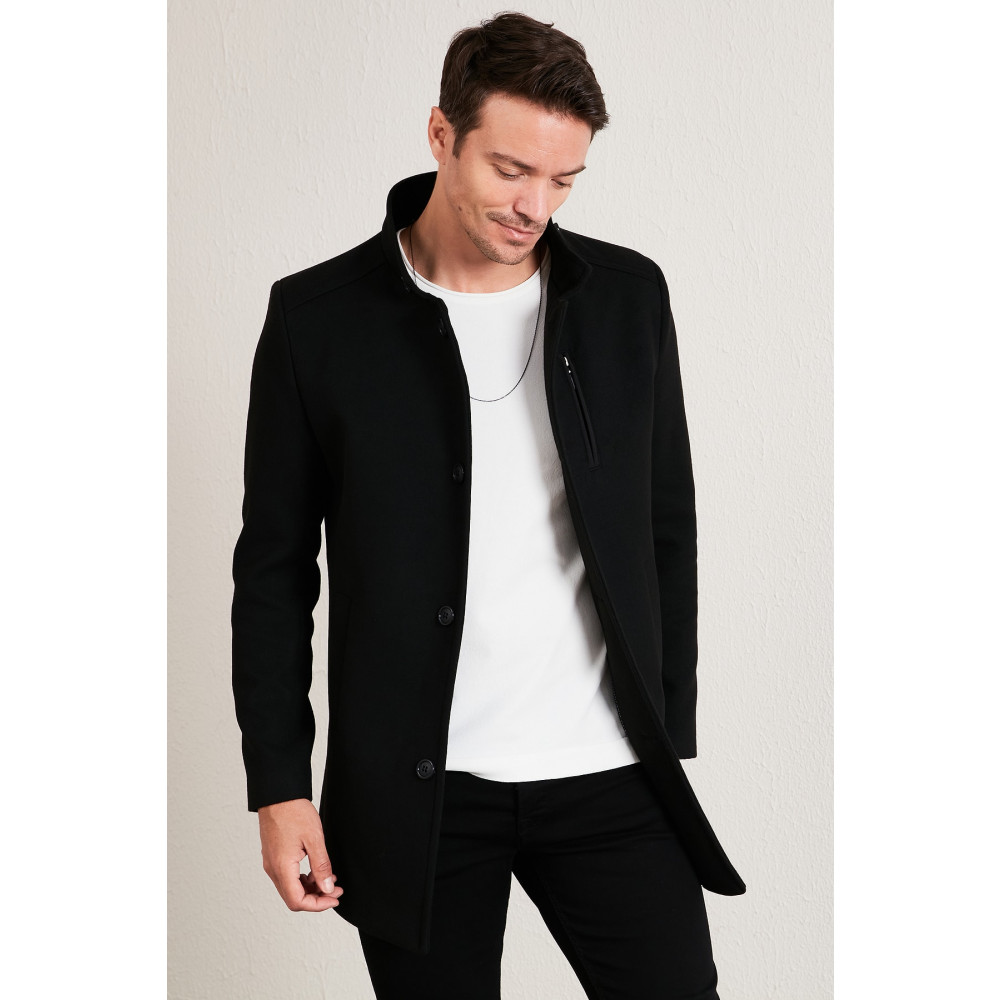 Buratti Slim Fit Düğmeli Dik Yaka Kaşe Kaban Erkek Kaban XL Beden Bayan Mont Fiyatı