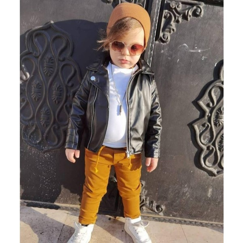 Burçak Butik Erkek Çocuk Deri Ceket / Gabardin Pantolon / Badi / Şapka 4'lü Kombin Erkek Çocuk Giyim Takımı Fiyatı