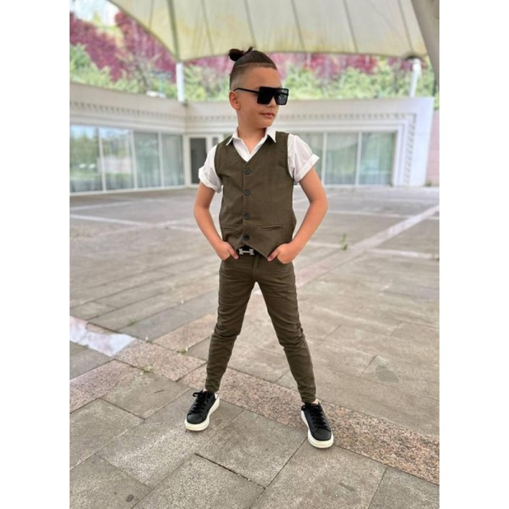 Burçak Butik Erkek Çocuk Gabardin Yelek / Gömlek / Gabardin Pantolon / Kemer 4'lü Takım Erkek Çocuk Giyim Takımı Fiyatı