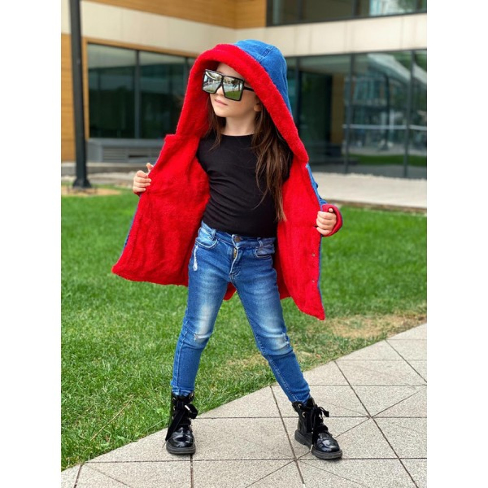 Burçak Butik İçi Kalın Peluş / Dışı Kot Kız Çocuk Mont Kız Çocuk Mont Fiyatı
