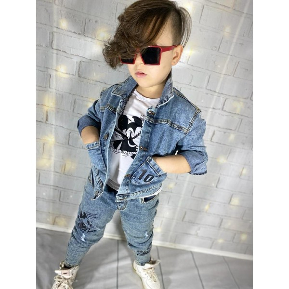 Burçak Butik Pantolon / Ceket / Tişört Mickey Baskılı Kot Takım Erkek Çocuk Giyim Takımı Fiyatı