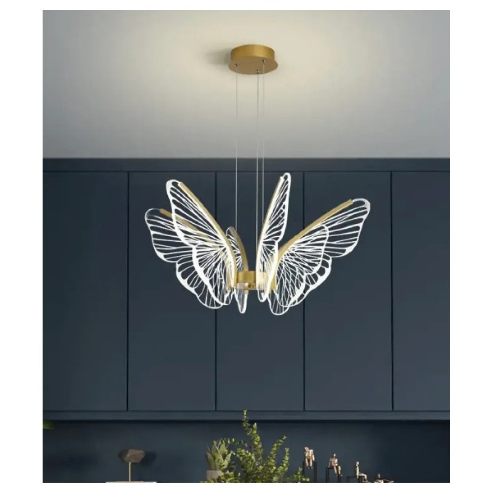 Burenze Luxury Exclusive Modern Kelebek Sarkıt LED Avize Butterfly Gold Sarı Kademeli 3 Renk Avize Fiyatı