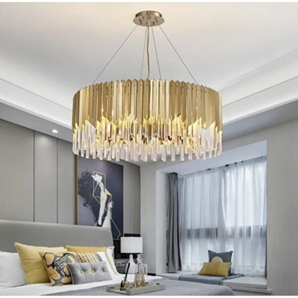 Burenze Luxury Modern Kristal Taşlı Sarkıt Avize Gold Sarı 60 cm BURENZE814 - Bakır - 15'li Avize Fiyatı