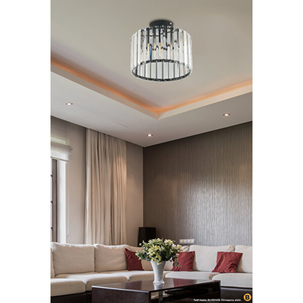Burenze Luxury Tavana Sıfır Plafonyer Avize K9 Kristal Taşlı Ithal Avize Siyah Duylu Şık Görsellik Katar Avize Fiyatı