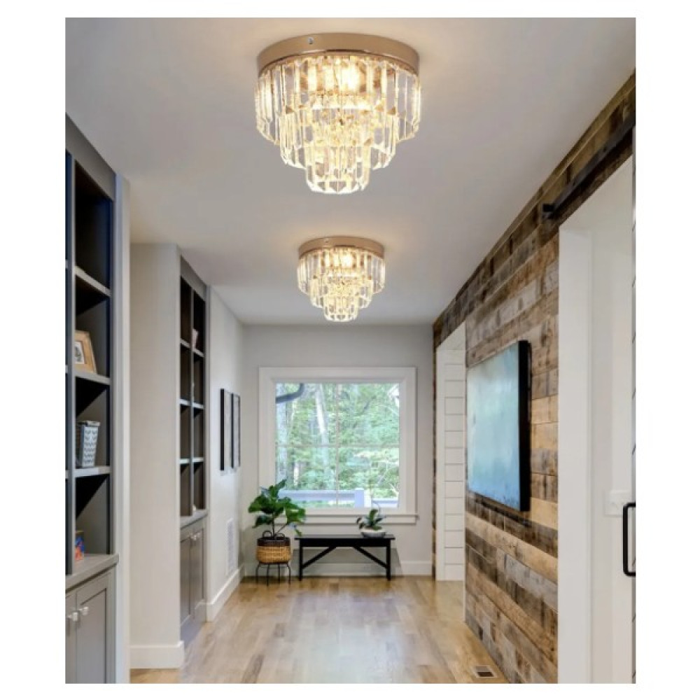 Burenze Modern Lüks Kristal Taşlı Plafonyer Tavan Avize Parlak Gold Sarı 30 cm Çap Avize Fiyatı