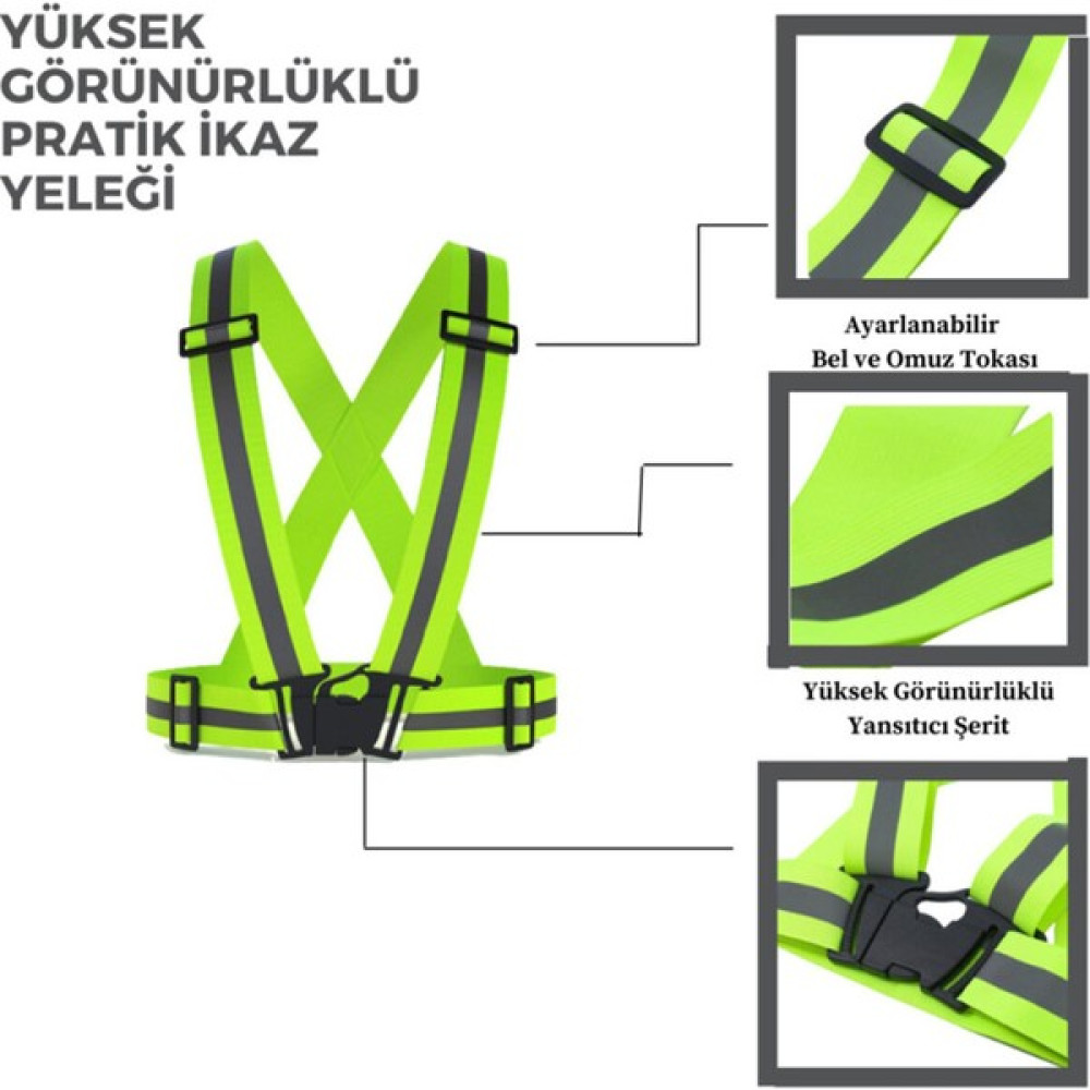 Buriş Reflektörlü Pratik Ikaz Yeleği Neon Sarı Düz Kumaş Model - XL - 2XL Motorsiklet için Diğer Aksesuarlar Fiyatı