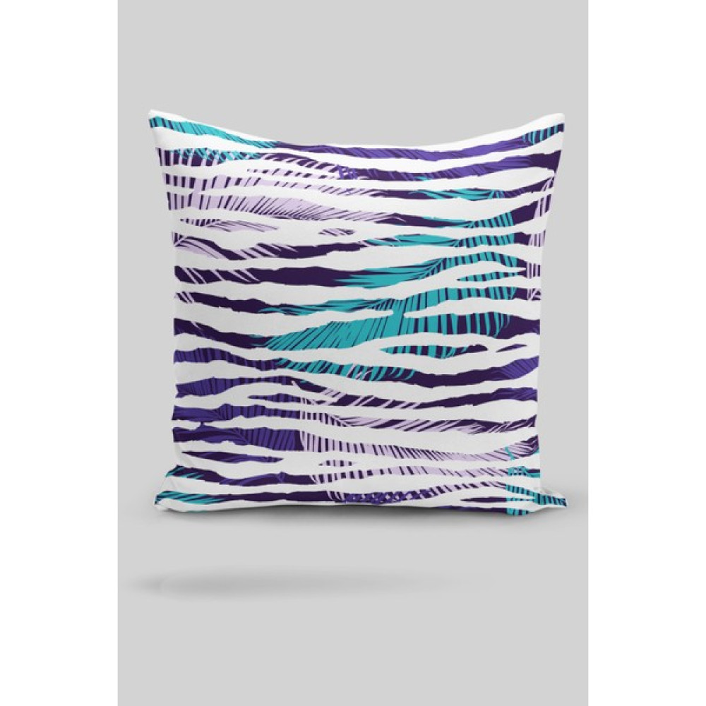 Burliva Mavi Renkte Zebra Deseni Motifli Dekoratif Kırlent Kılıfı - 43 x 43 cm - Renkli Kırlent / Mobilya Yastığı Fiyatı