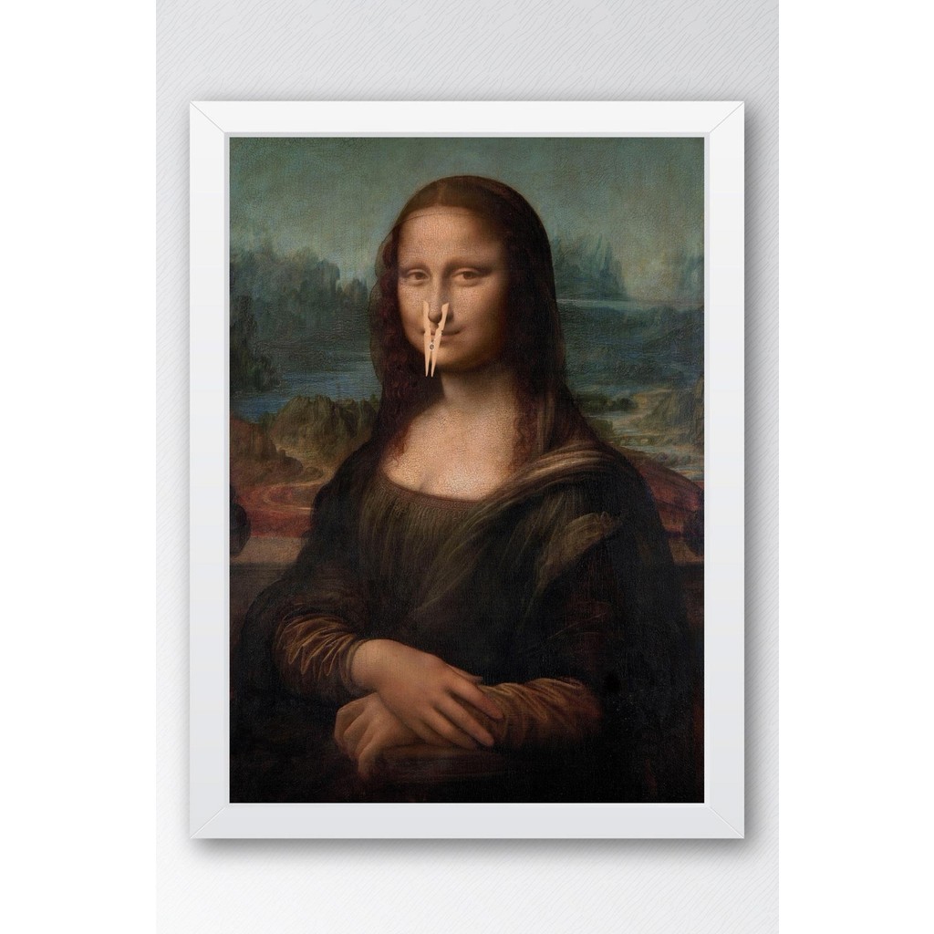 Burnu Mandallı Mona Lisa Çerçeveli Tablo - Wc Tuvalet Için Tablo - 50x70 - Beyaz Kanvas Tablo Fiyatı