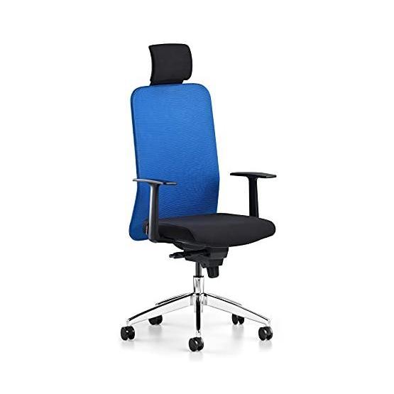 Bürotime Comfy Başlıklı Sabit Kol Krom Ayak Mavi Siyah Çalışma Koltuğu