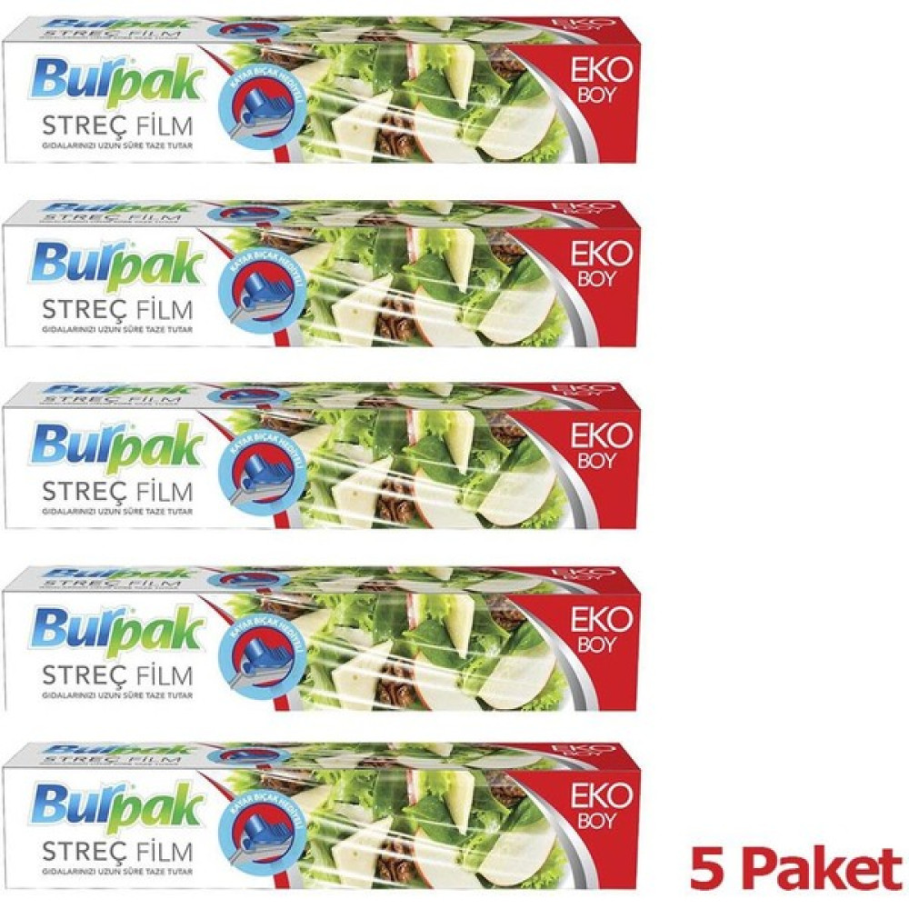 Burpak Şeffaf Mutfak Rulo Streç Film Folyo - 30 Cm. x 166 Metre - 9 Mikron - Gıdaya Uygun - 5 Paket Streç Film Fiyatı