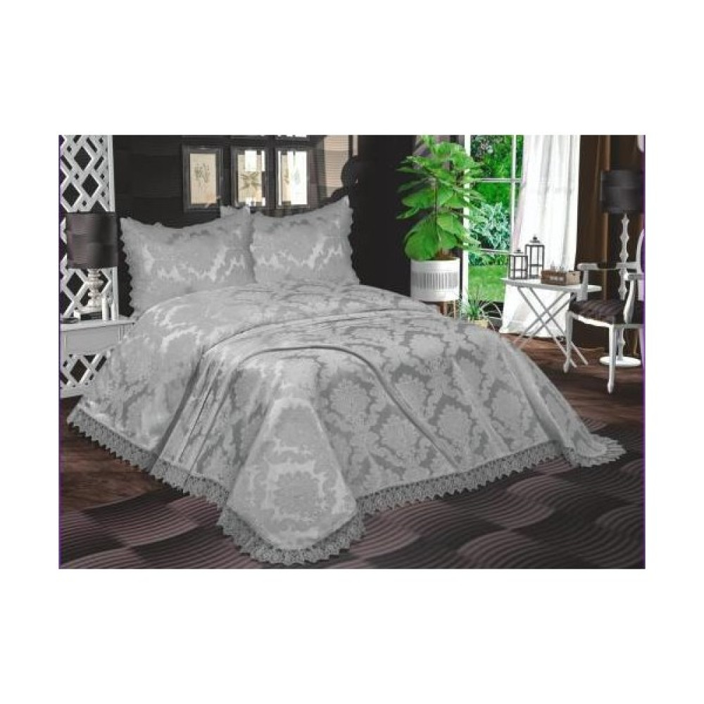 Bursa Çeyiz Açelya Fransız Güpürlü Aden Yatak Örtüsü - 250 x 250 cm - Gri Yatak Örtüsü Fiyatı