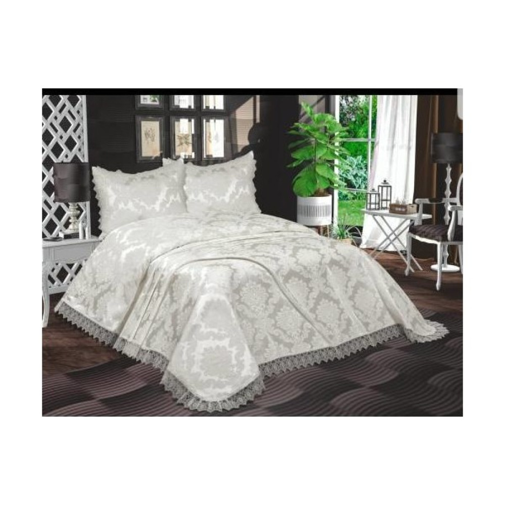 Bursa Çeyiz Açelya Fransız Güpürlü Aden Yatak Örtüsü - Krem - 250 x 250 cm Yatak Örtüsü Fiyatı
