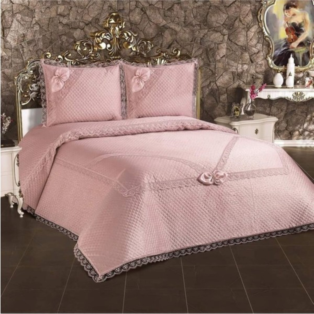 Bursa Çeyiz Alfima Çift Kişilik Güpürlü Yatak Örtüsü - Pudra - 250 x 260 cm Yatak Örtüsü Fiyatı