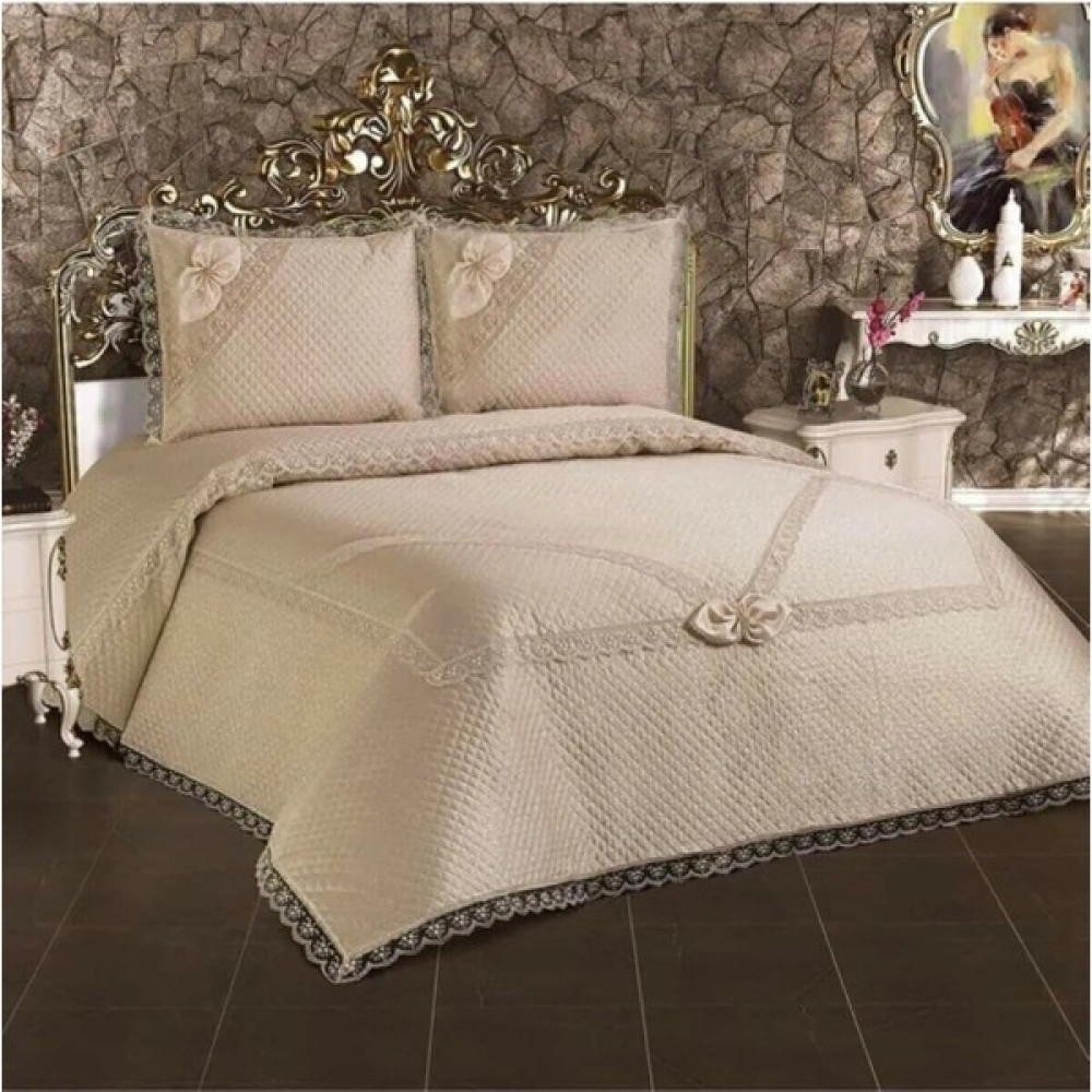 Bursa Çeyiz Alfima Home Fransız Güpürlü Çift Kişilik Yatak Örtüsü - 230 x 240 cm - Cappuccino Yatak Örtüsü Fiyatı