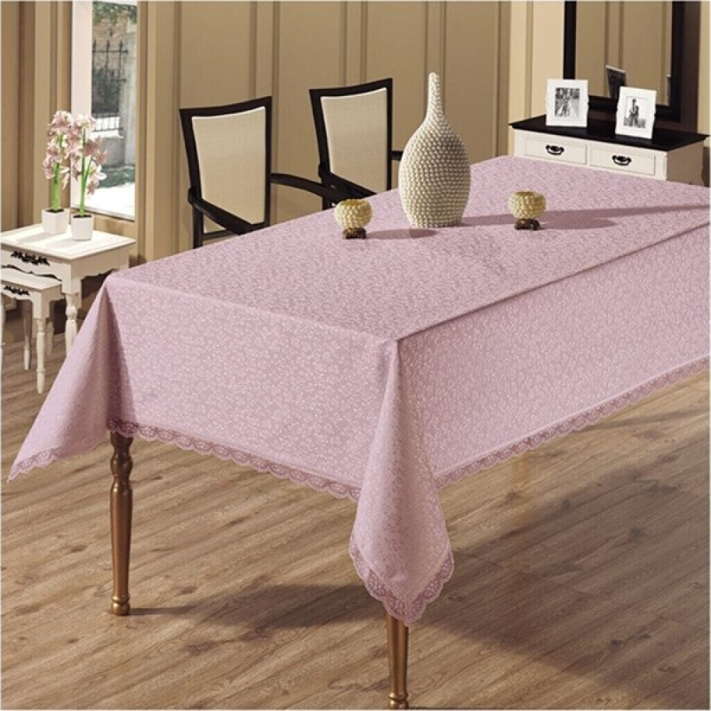 Bursa Çeyiz Fransız Dantelli Dertsiz Masa Örtüsü - Pudra - 160 x 220 cm Masa Örtüsü Fiyatı