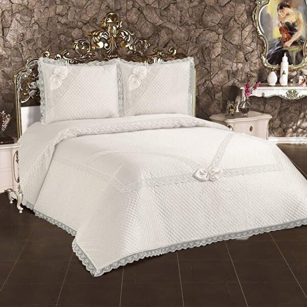 Bursa Çeyiz Fransız Güpürlü Çift Kişilik Yatak Örtüsü - Krem - 250 x 260 cm Yatak Örtüsü Fiyatı