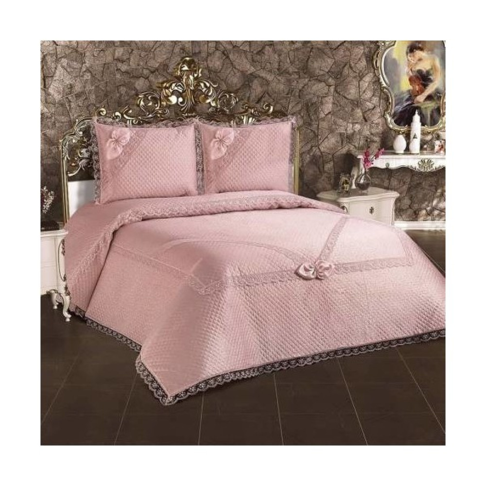 Bursa Çeyiz Fransız Güpürlü Çift Kişilik Yatak Örtüsü - Pudra - 250 x 260 cm Yatak Örtüsü Fiyatı