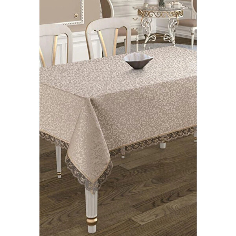 Bursa Çeyiz Kdk Fransız Dantelli Dertsiz Masa Örtüsü - Cappuccino - 160 x 220 cm Masa Örtüsü Fiyatı